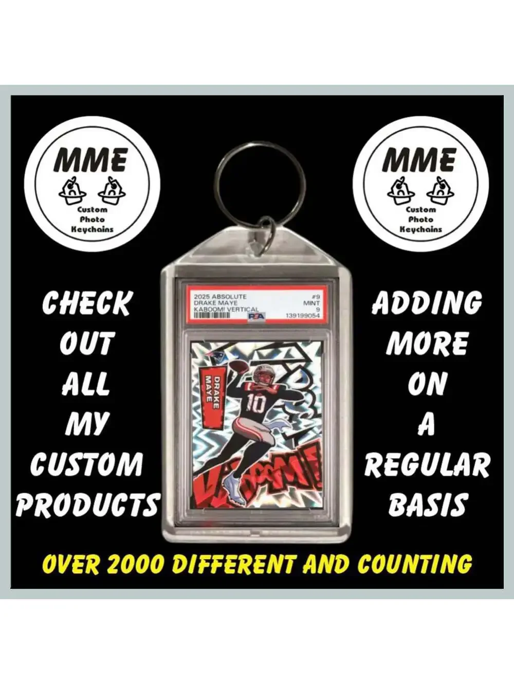 3708 Drake Maye 2025 Absolute Kaboom Custom Hand Made Keychain Great Gift